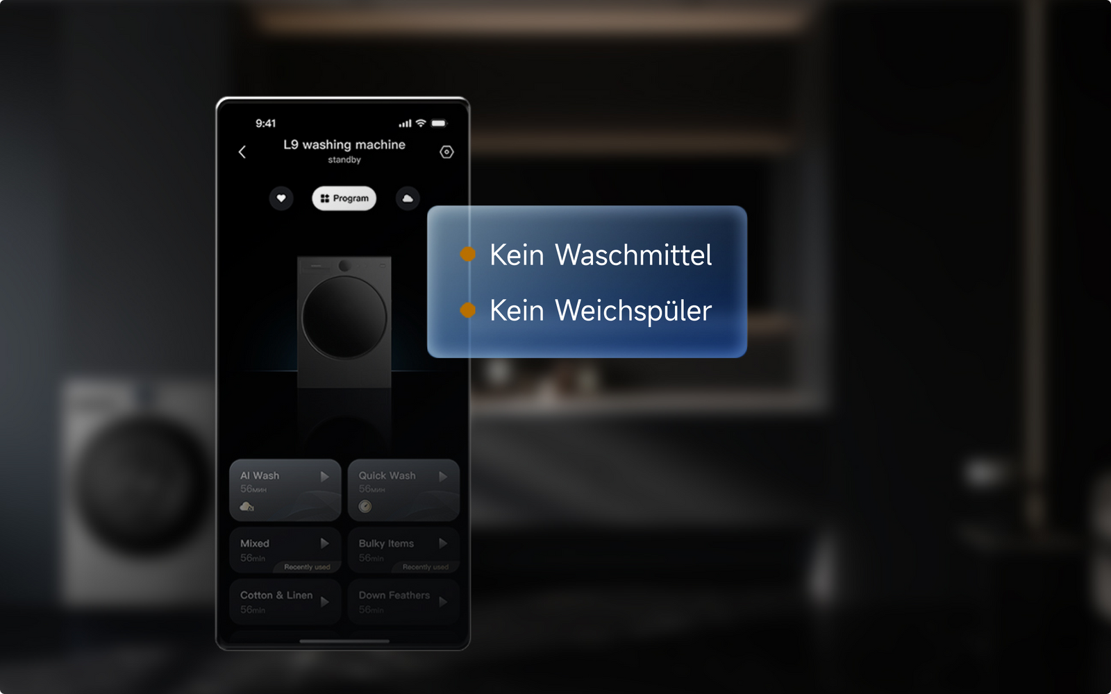Dreame AI Inverter Washer L9 App und Knopf-Benachrichtigung bei niedrigem Waschmittel- oder Weichspülerstand