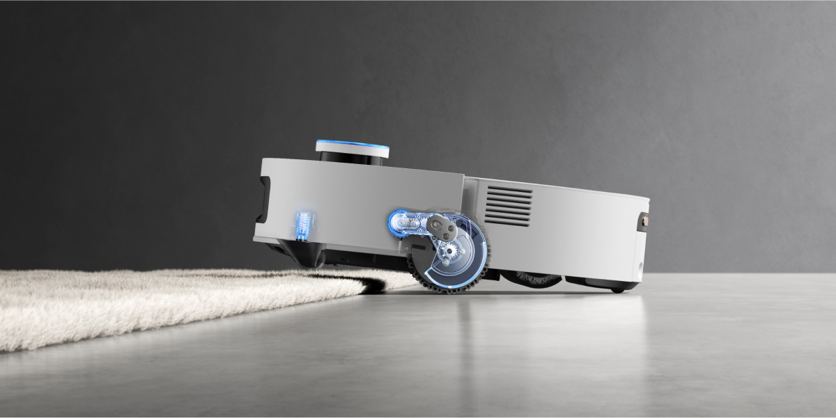 Dreame Aqua10 Ultra Roller Complete erklimmt 3cm Teppiche mit AgiLift Dreiradsystem für adaptive Bodenreinigung