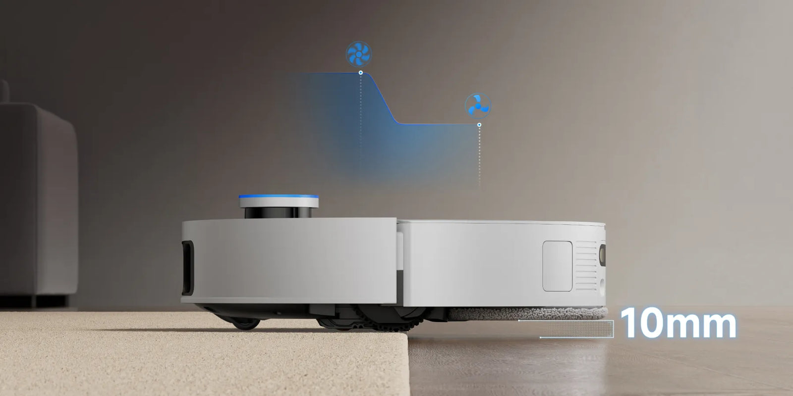 Saugroboter mit Mop-Hebefunktion zum Schutz von Teppichen vor Feuchtigkeit