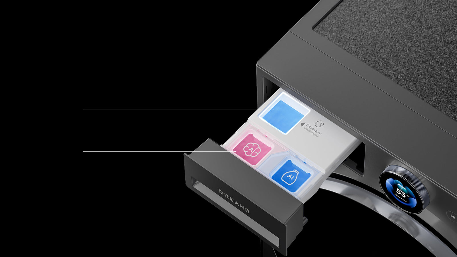 Dreame AI Inverter Washer L9 Dual Smart Dosing Schublade mit KI-Dosierung für Waschmittel und Weichspüler