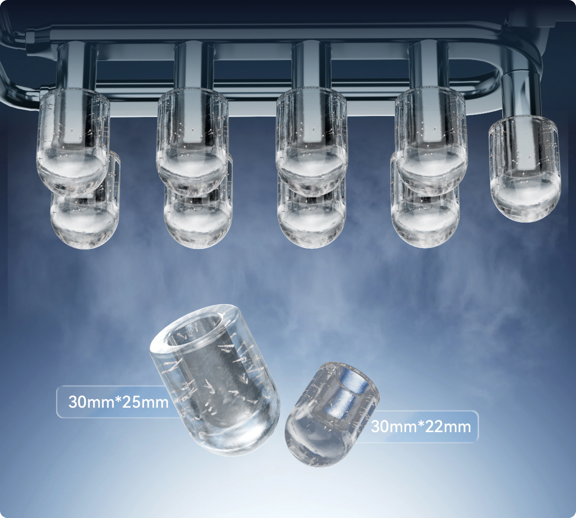 Der Dreame Aura Hohlkegel-Eisbereiter bietet Hohlkegeleis in zwei Größen – perfekt für verschiedenste Getränke und Anlässe.