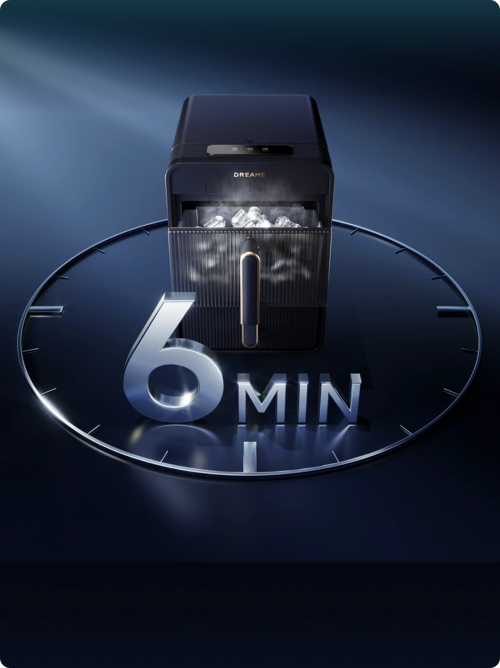 Dreame Aura Hohlkegel-Eisbereiter, schnelle Eisproduktion in 6 Minuten für sofortige Erfrischung.