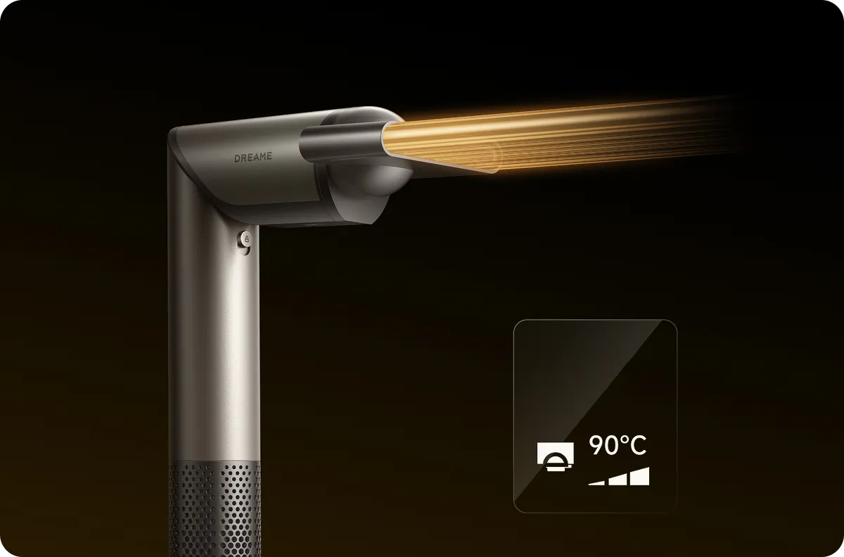 "Stylingdüse des Dreame Dazzle-Haartrockners mit Auto-Modus für kontrollierte Wärme und Luftstrom.
"
