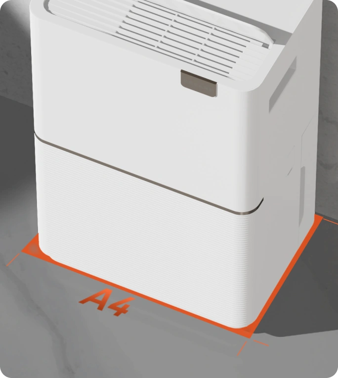 Grundfläche im A4-Format, <br class="dd20c-small-hide">kompakt und platzsparend