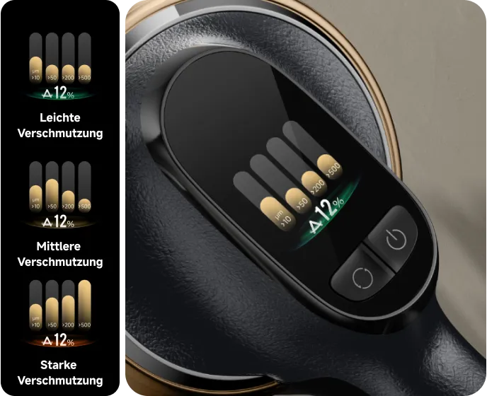 Dreame   Z30 Pro Aqua-A LCD Bildschirm zeigt Echtzeit Reinigungsstatistiken und Gerätestatus in sieben Sprachen.