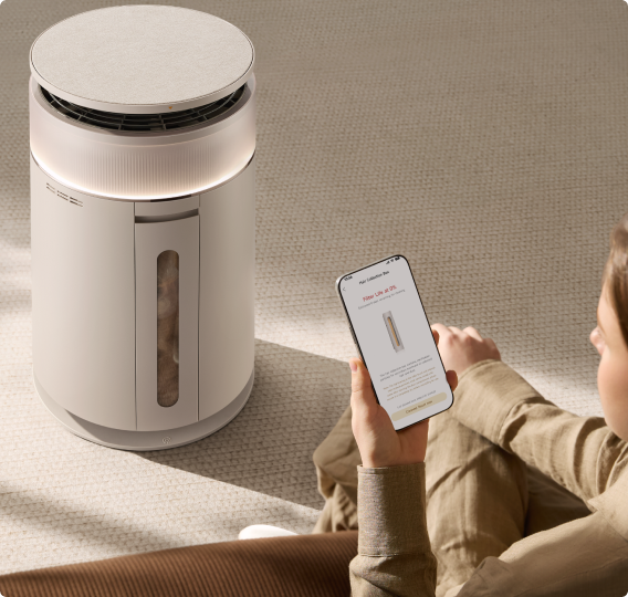 Der Dreame FP10 Haustier-Luftreiniger sendet automatisch eine App-Benachrichtigung, sobald der Auffangbehälter voll ist.