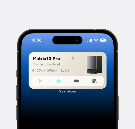 Dreame Matrix10 Pro Saugroboter Schwarz per iPhone-App steuerbar, Reinigungen planen, starten und stoppen direkt vom Smartphone-Bildschirm.