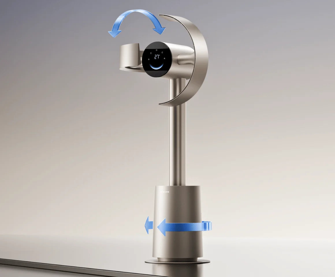 Dreame MF10 Flügelloser Ventilator: 180° horizontal, 90° vertikal und 270° 3D-Abdeckung für lückenlosen Raumluftstrom.