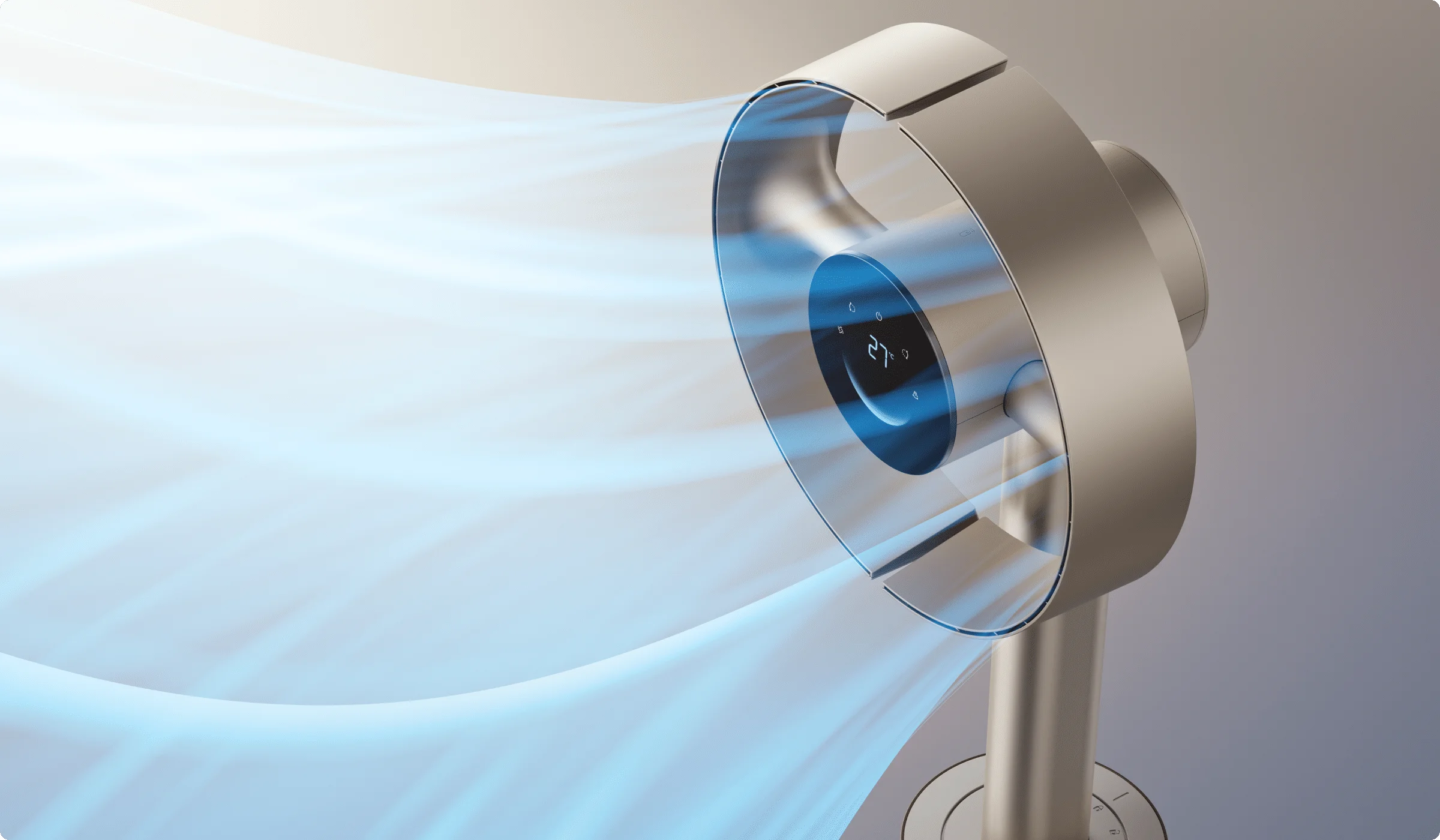 Dreame MF10 Flügelloser Ventilator im Naturwind-Modus: fließender Luftstrom imitiert eine sanfte Außenbrise.
