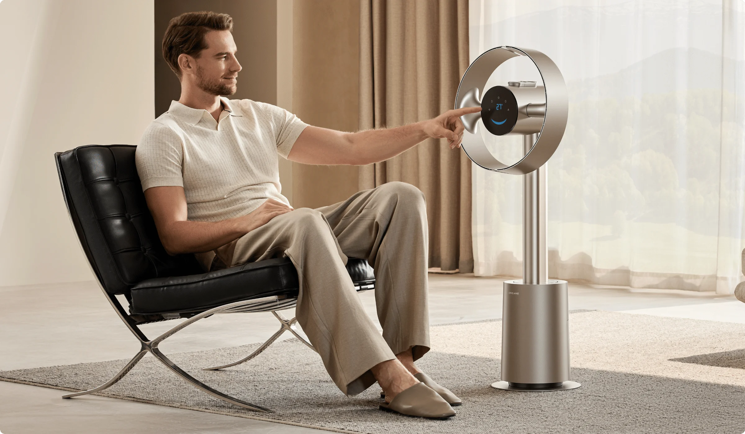 Dreame MF10 Flügelloser Ventilator: LED-Touchdisplay zeigt den Betriebsstatus in Echtzeit, bedienbar mit einer leichten Fingerspitzenberührung.