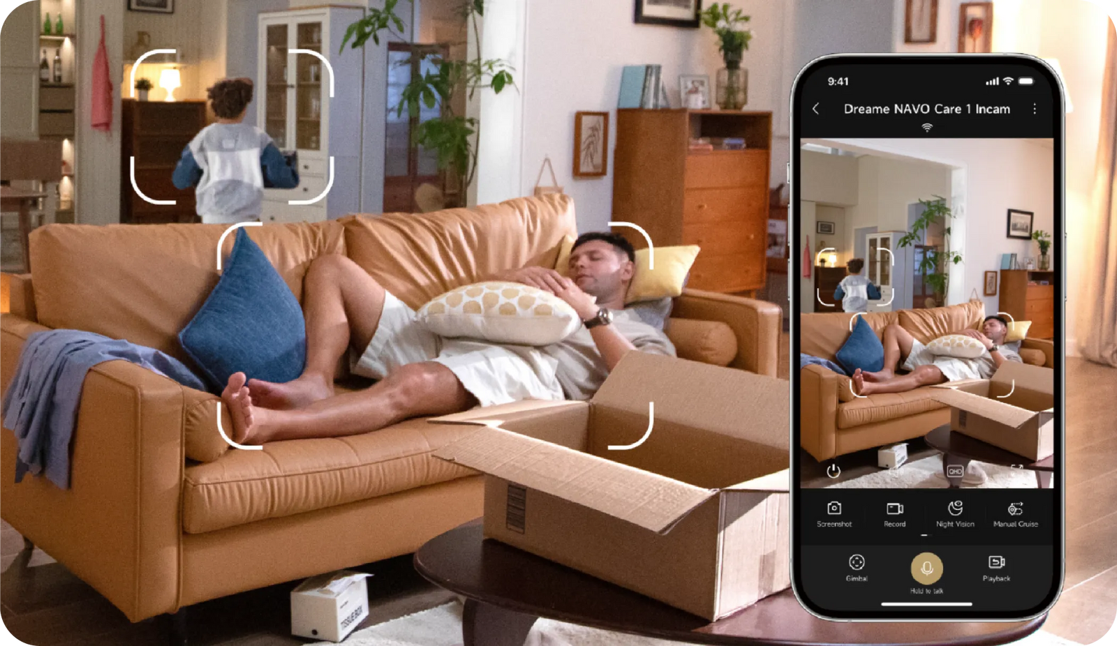 Dreame-App zeigt Echtzeit-KI-Erkennungsbenachrichtigung der Dreame NAVO Care 1 InCam auf dem Smartphone