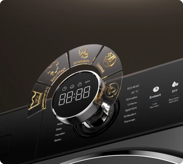 Clous-de-Paris-Drehregler und beleuchtetes Touchdisplay der Dreame Premium Waschmaschinenserie  P5-9kg für präzise Programmauswahl