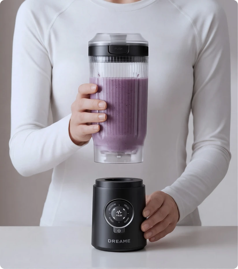 Dreame Portable Blender Twist & Go Funktion zeigt den abnehmbaren Mixbecher beim Trennen von der Basis