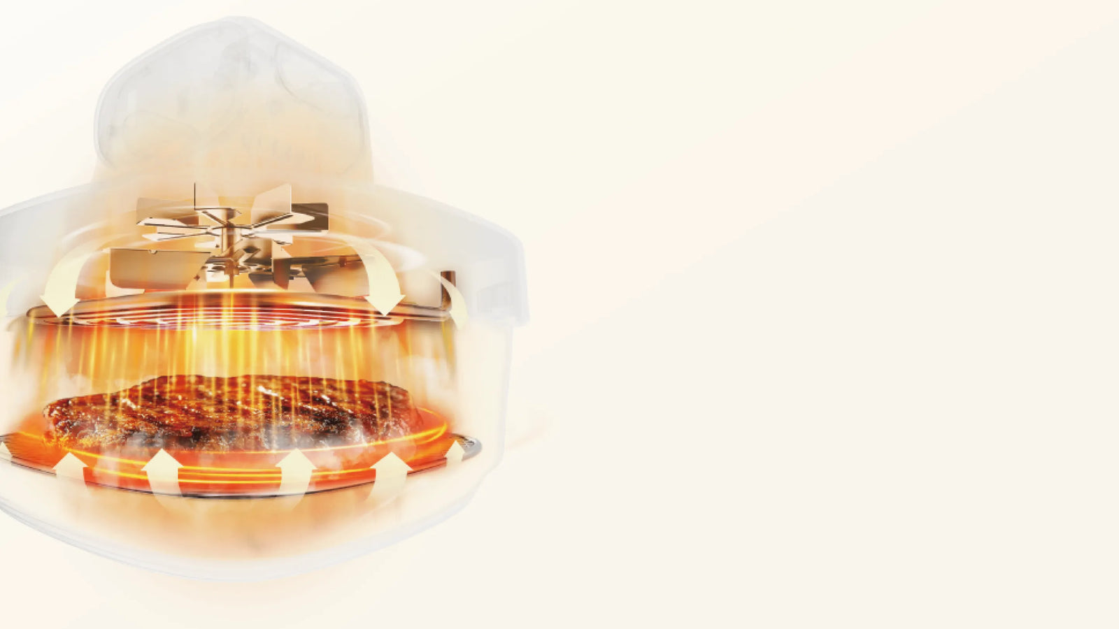 Dreame Tasti™ Glas-Heißluftfritteuse mit 3D-Heißluftumwälz-Technologie für gleichmäßiges Garen und knusprige Ergebnisse bei weniger Fett.
