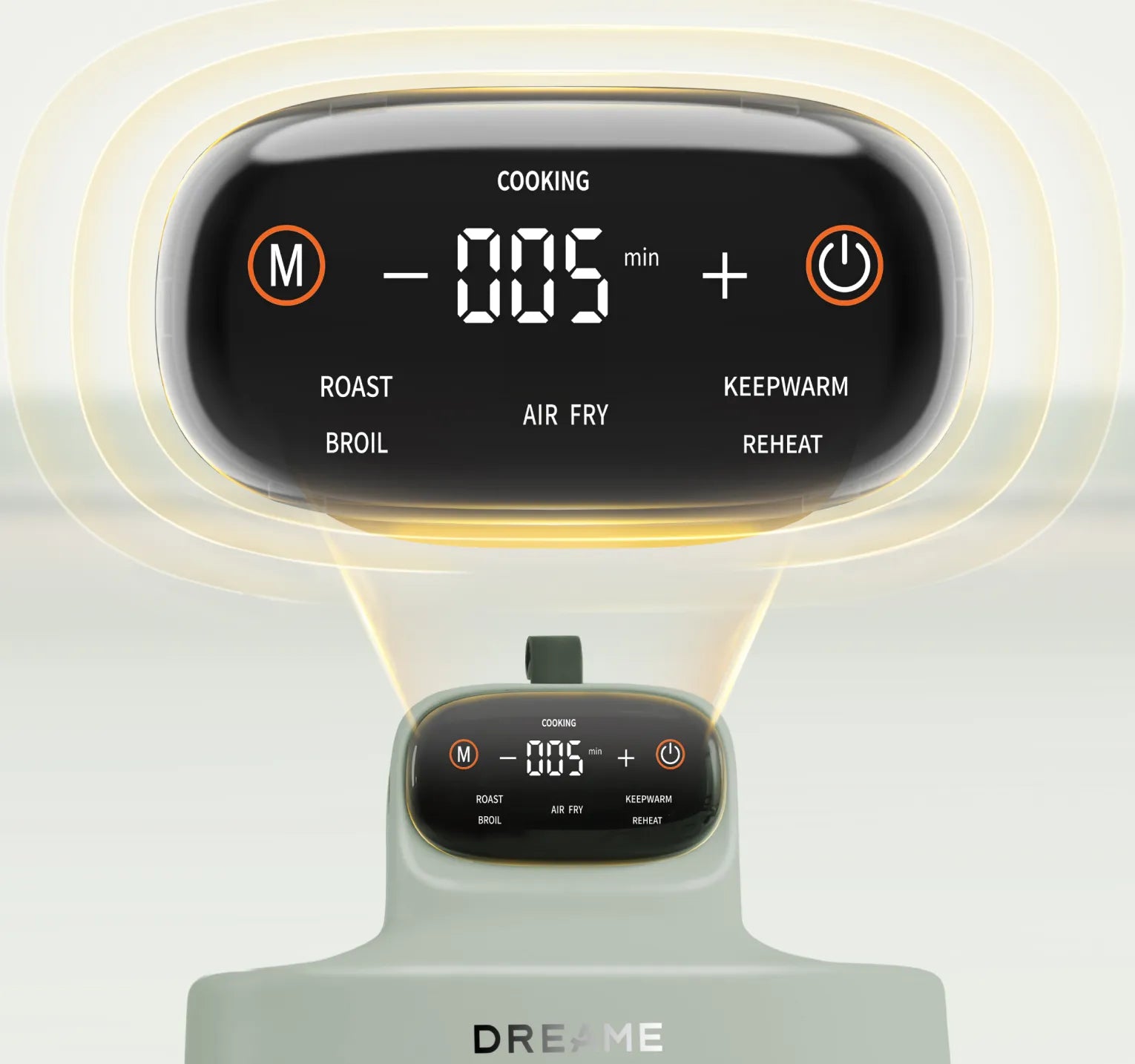 Dreame Tasti™ Glas-Heißluftfritteuse mit 5 intelligenten Voreinstellungen für Braten, Airfry, Warmhalten und Aufwärmen – einfache Ein-Klick-Bedienung.