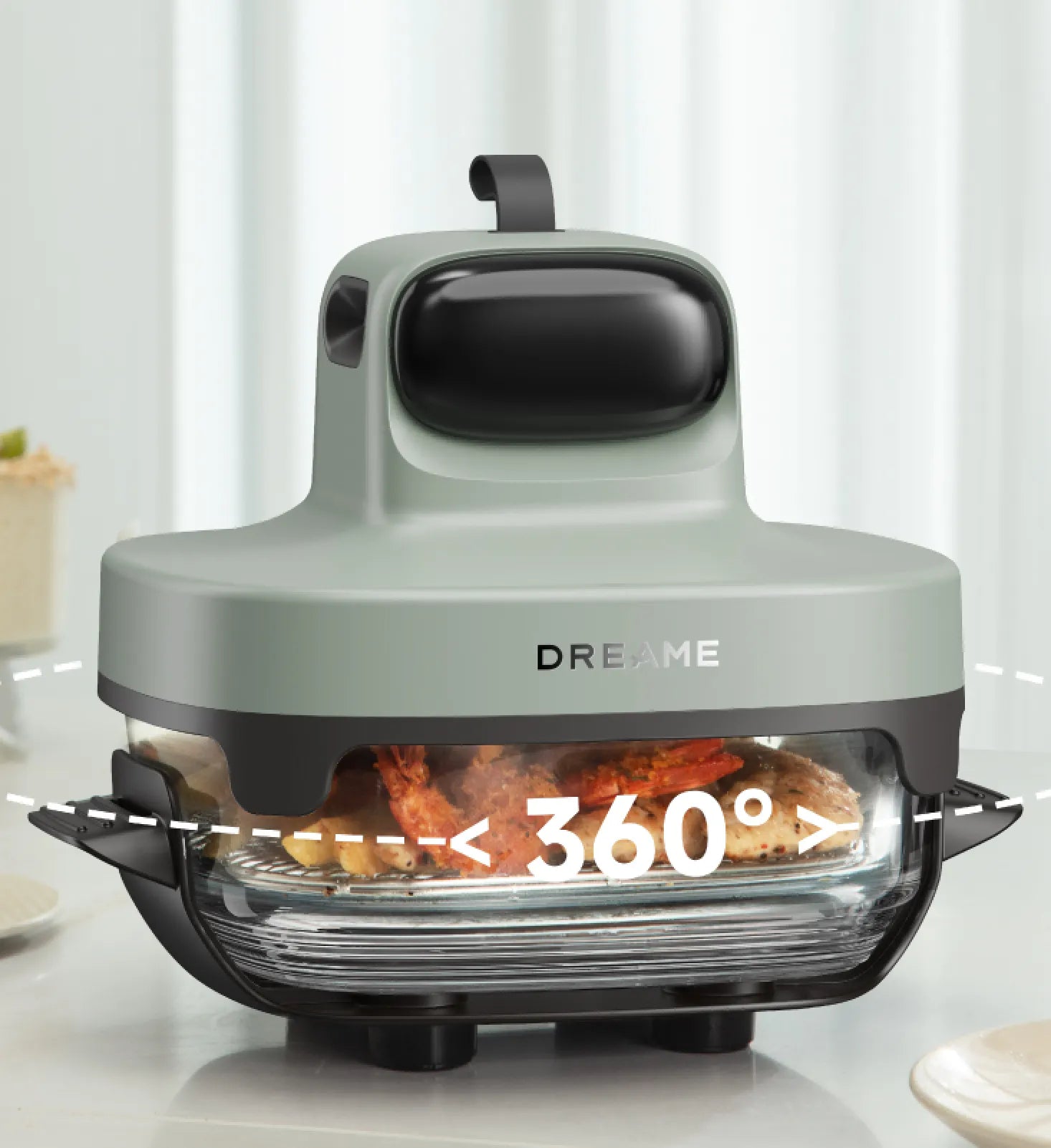 Dreame Tasti™ Glas-Heißluftfritteuse mit 360° Panorama-Sicht zur einfachen Überwachung des Garvorgangs.