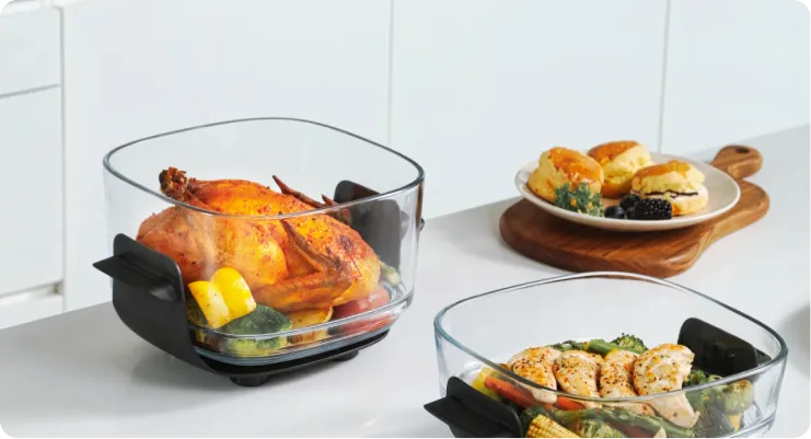 Friteuse à air en verre Dreame Tasti™, récipient en verre faisant aussi plat de service pour savourer vos créations partout.