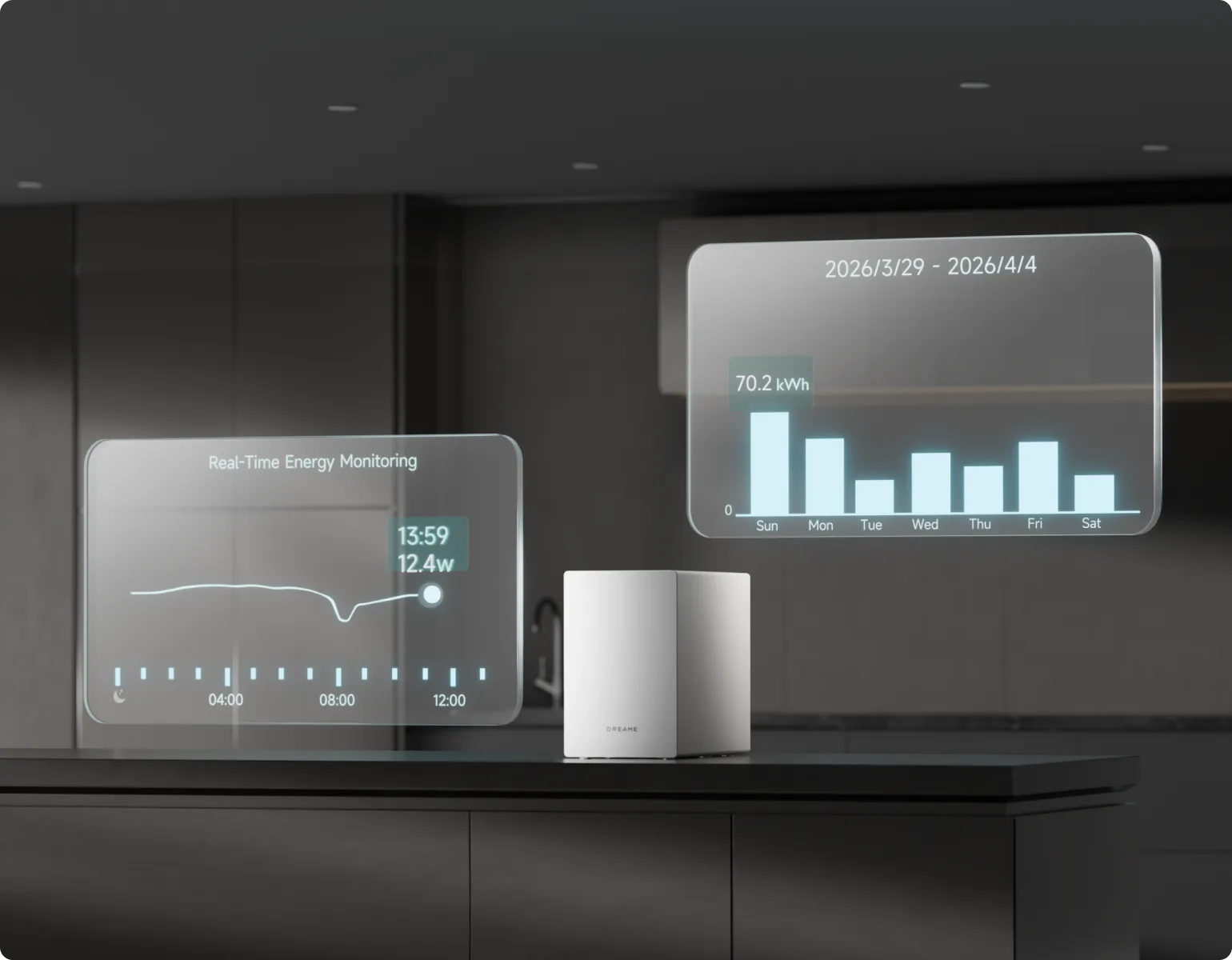 Das Echtzeit-Energiemonitoring des Dreame SF25 WiFi zeigt den aktuellen Verbrauch und ermöglicht den Abruf historischer Daten.