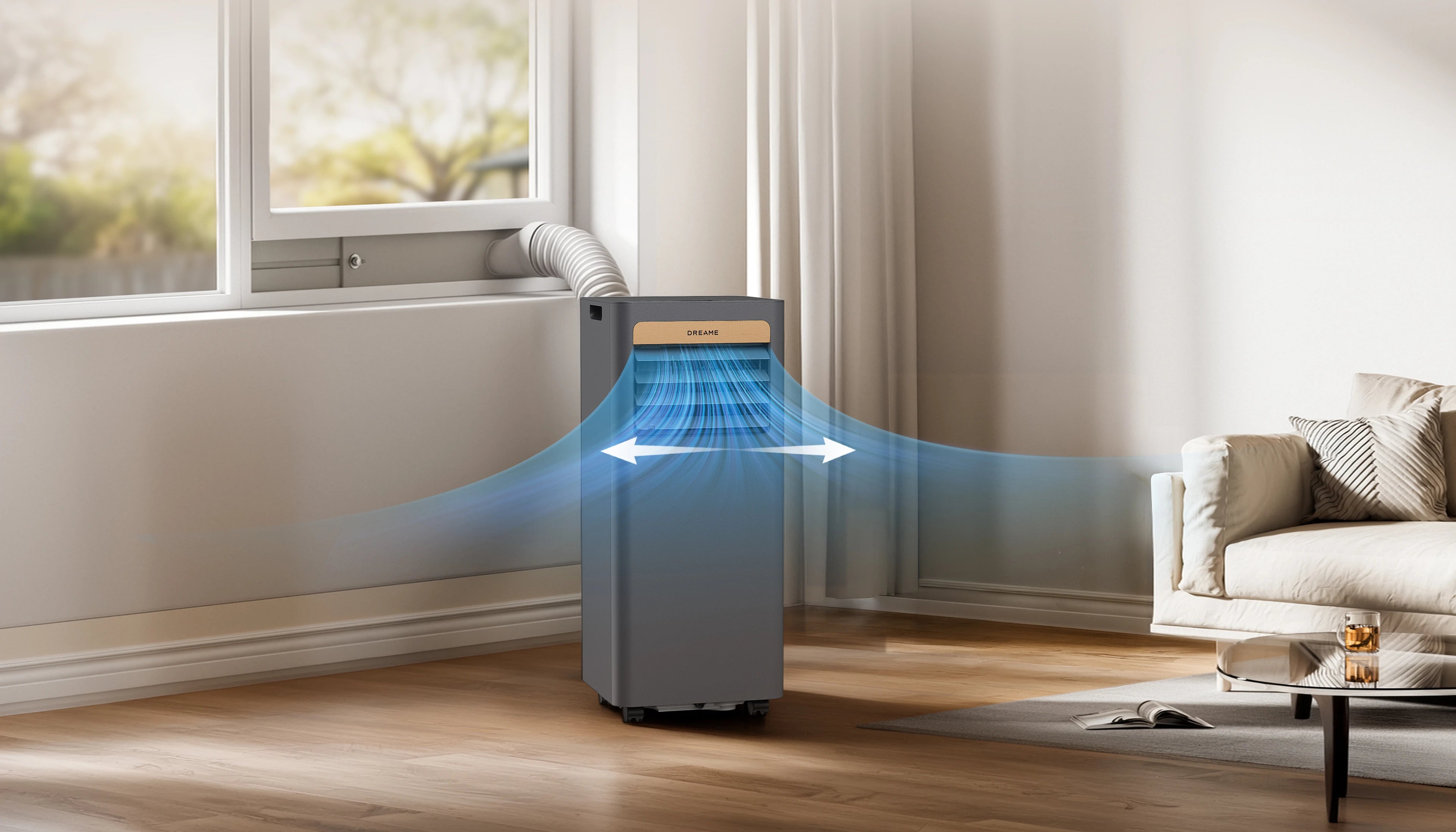 Dreame P-Wind10 Mobile Klimaanlage 9000 BTU mit horizontaler Auto-Schwenkfunktion für gleichmäßige Kühlung im gesamten Raum