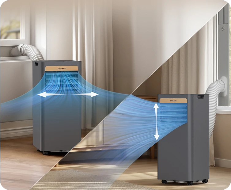 Dreame P-Wind10 Mobile Klimaanlage 9000 BTU mit 3D-Luftstrom – horizontale und vertikale Luftverteilung für gleichmäßige Kühlung im Raum
