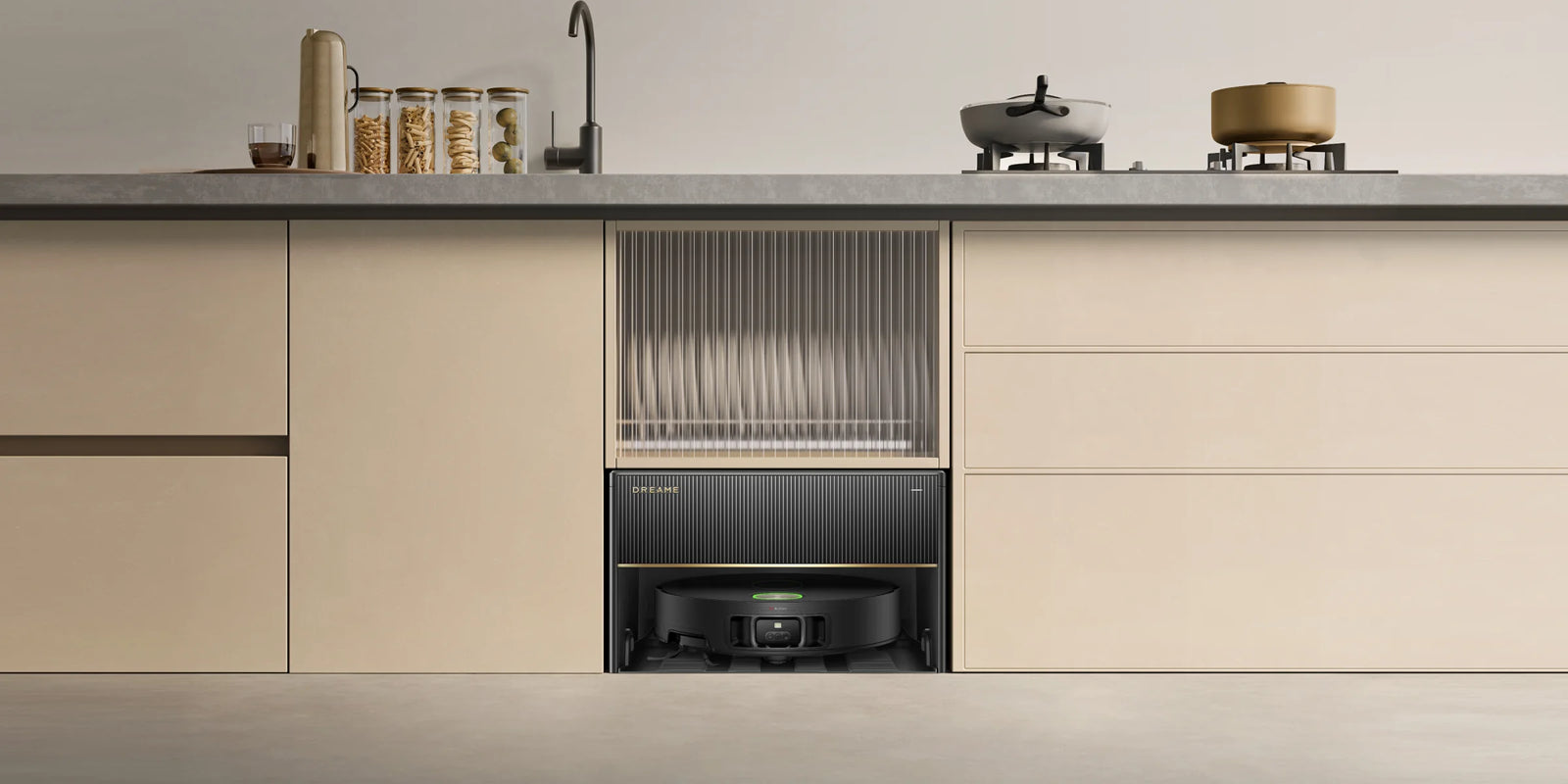 Der Saugroboter kann nahtlos in Küche, Badezimmer und Balkon integriert werden