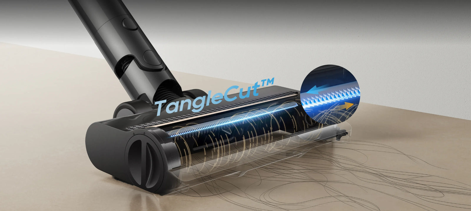 Dreame   Z30 Pro Aqua-A Nassreinigungsfunktion TangleCut Multi-Oberflächenbürste mit zwei Klingen gegen Haarverwicklungen.